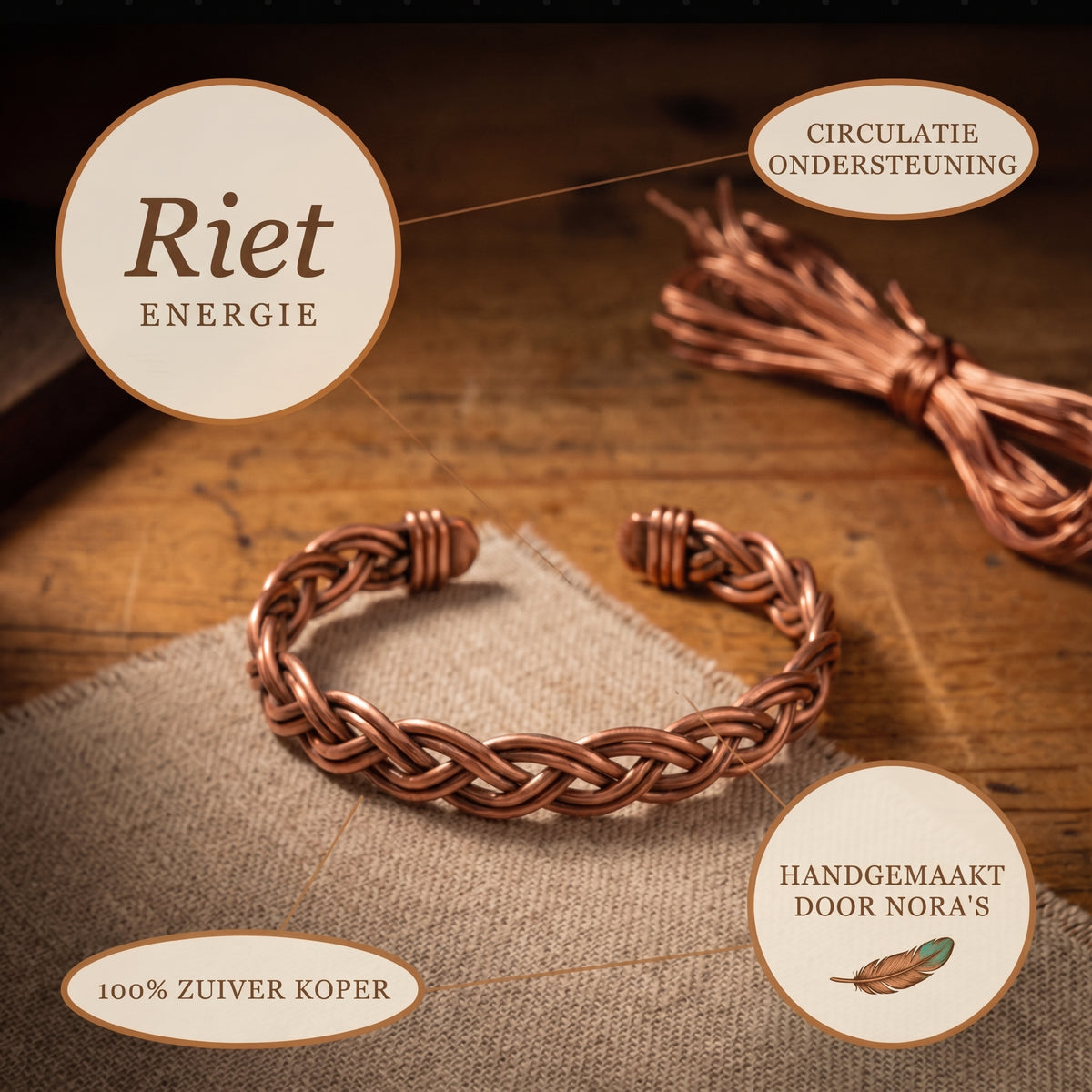 Nora's Riet Koperen Enkelband