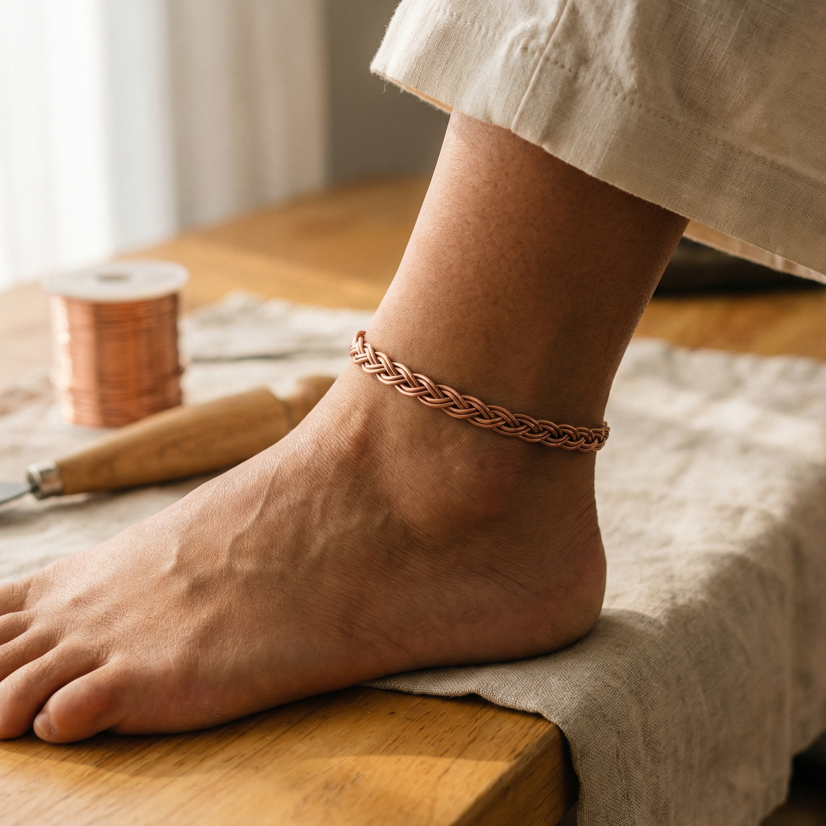 Nora's Riet Koperen Enkelband