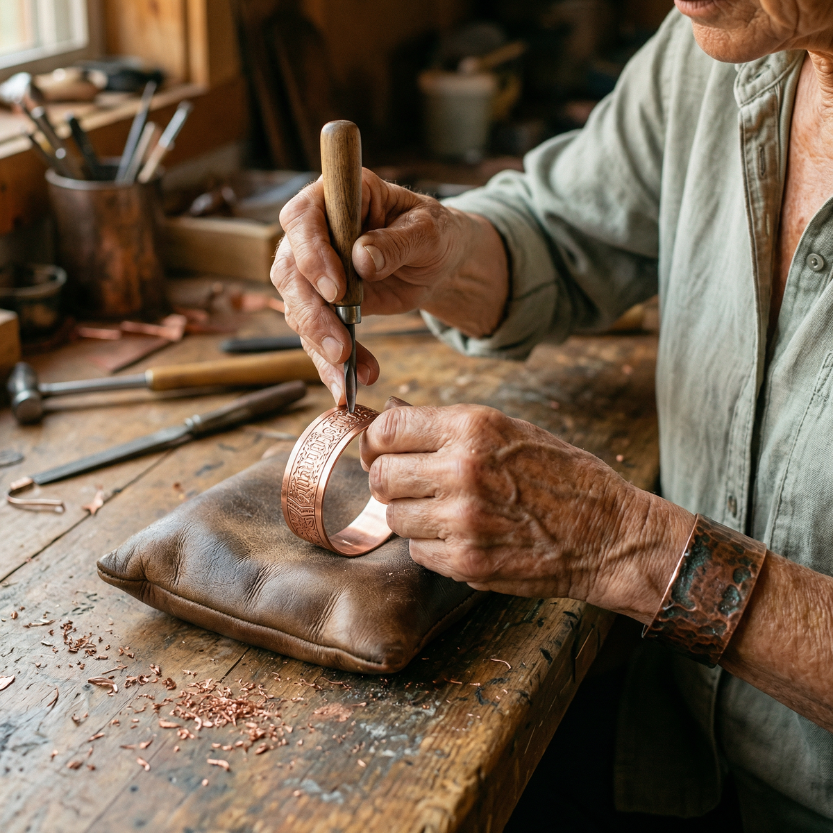 Nora's Drijfhout Koperen Armband