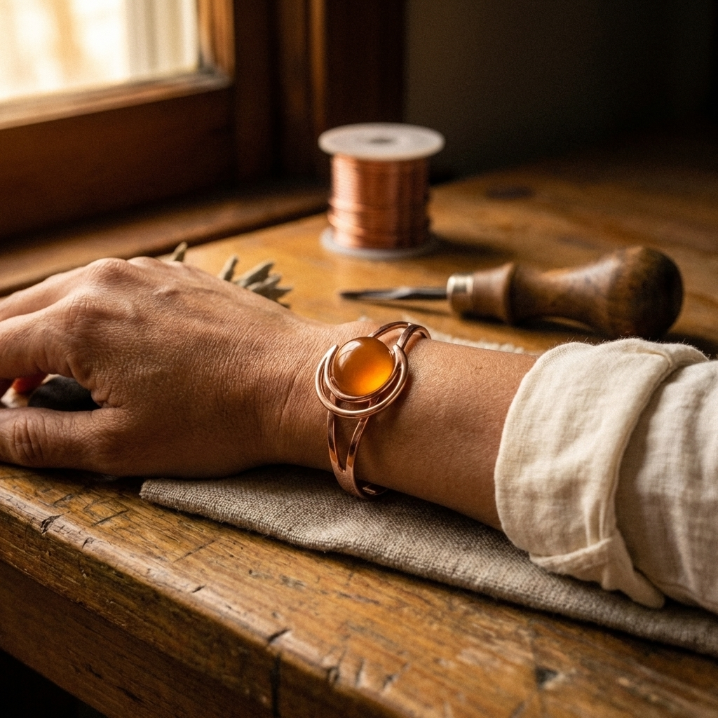 Nora's Oranje Bol Koperen Armband