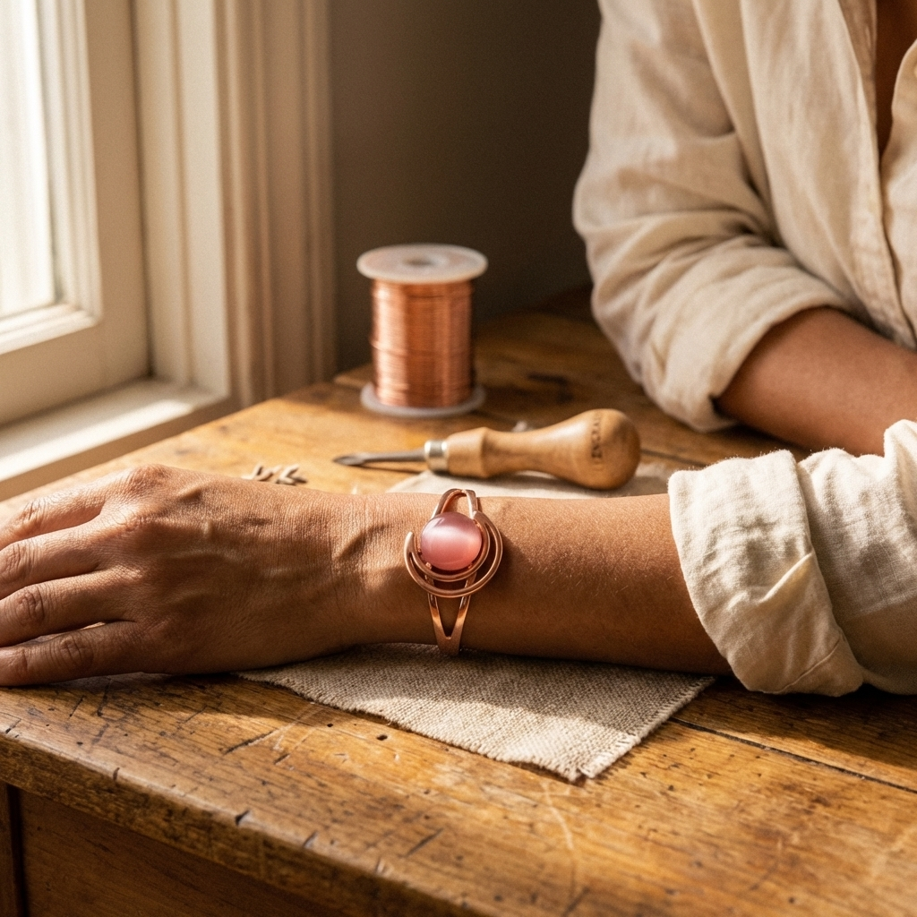 Nora's Roze Bol Koperen Armband