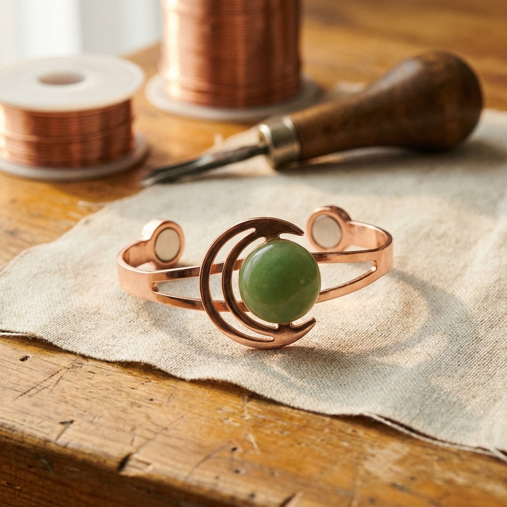 Nora's Groene Bol Koperen Armband