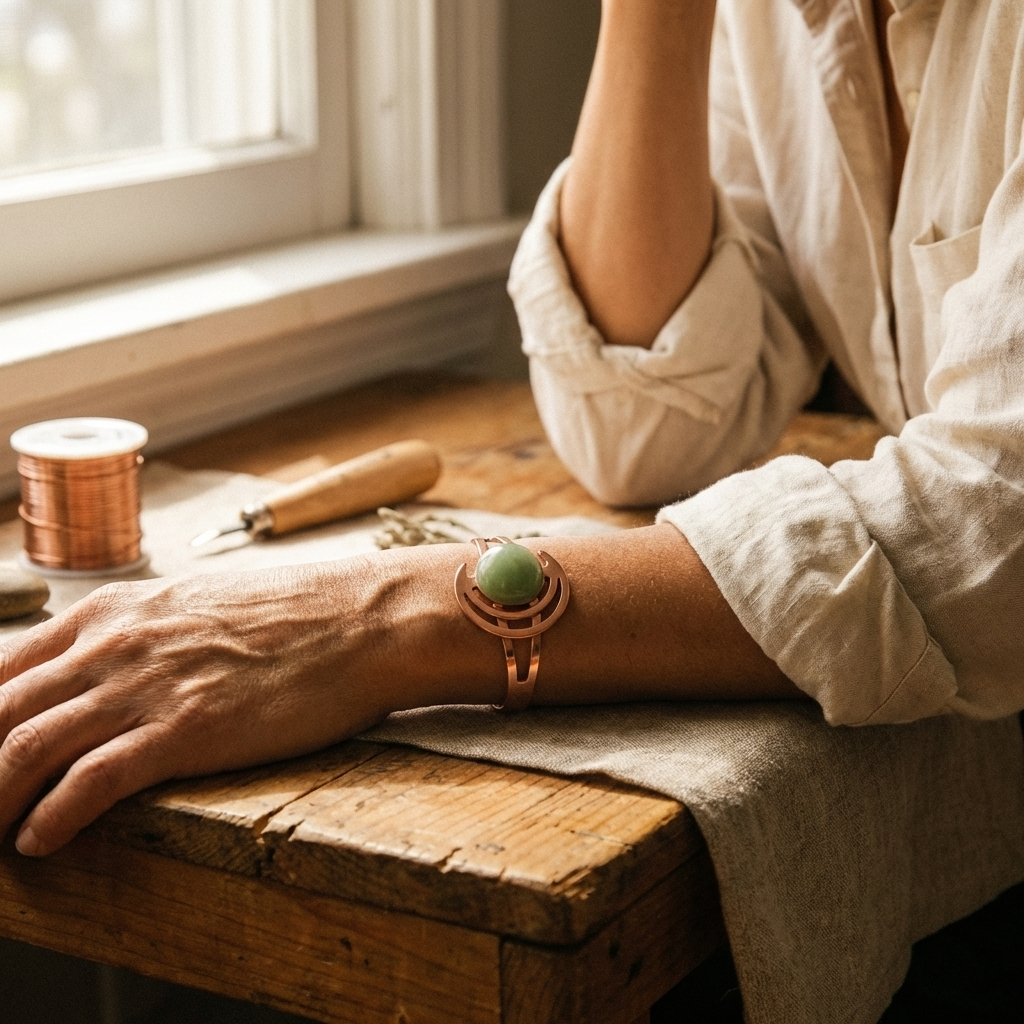 Nora's Groene Bol Koperen Armband