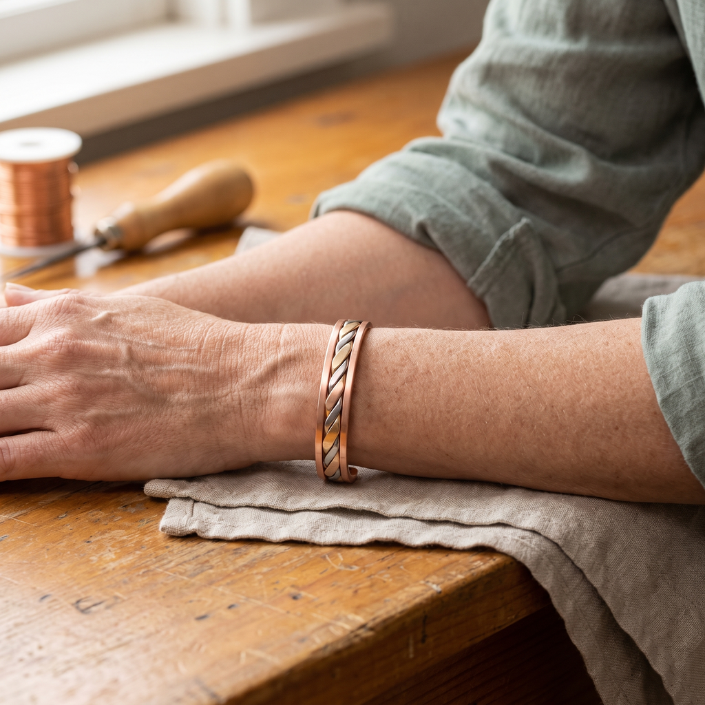 Nora's Bloemknop Koperen Armband